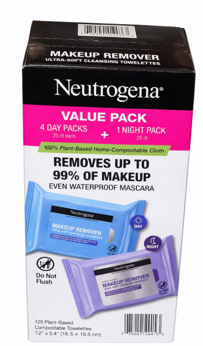 Neutrogena Makeup Remover Ultra-Soft Cleansing Towelettes – Value Pack (125 ct)