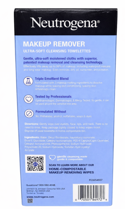 Neutrogena Makeup Remover Ultra-Soft Cleansing Towelettes – Value Pack (125 ct)